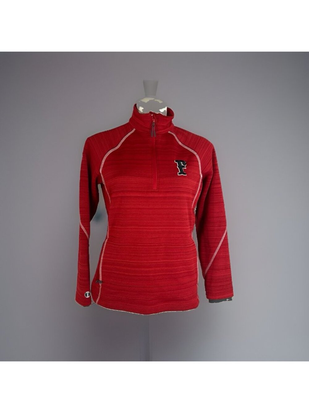Holloway Red Heather 1/4 Zip Up Athletic Sweatshirt F Logo pockets Fleece lined